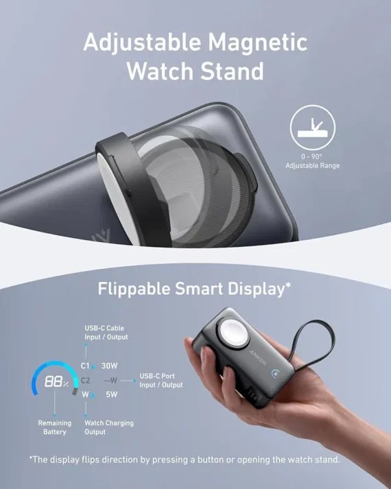 Anker MagGo Power Bank 10000mAh 30W | Built-In USB-C Cable & Apple Watch Charger
