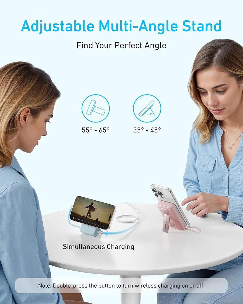 Anker Zolo Magnetic Power Bank 10000mAh 30W | Wireless Charging Power Bank with Built-In USB-C Cable & Viewing Stand