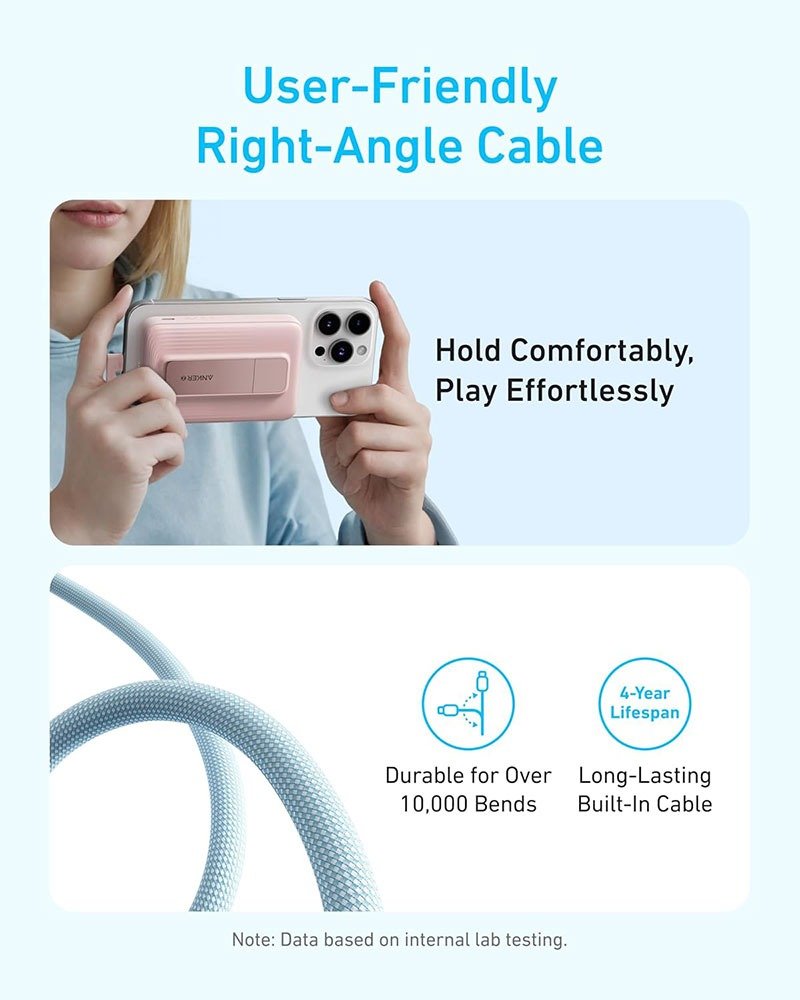 Anker Zolo Magnetic Power Bank 10000mAh 30W | Wireless Charging Power Bank with Built-In USB-C Cable & Viewing Stand