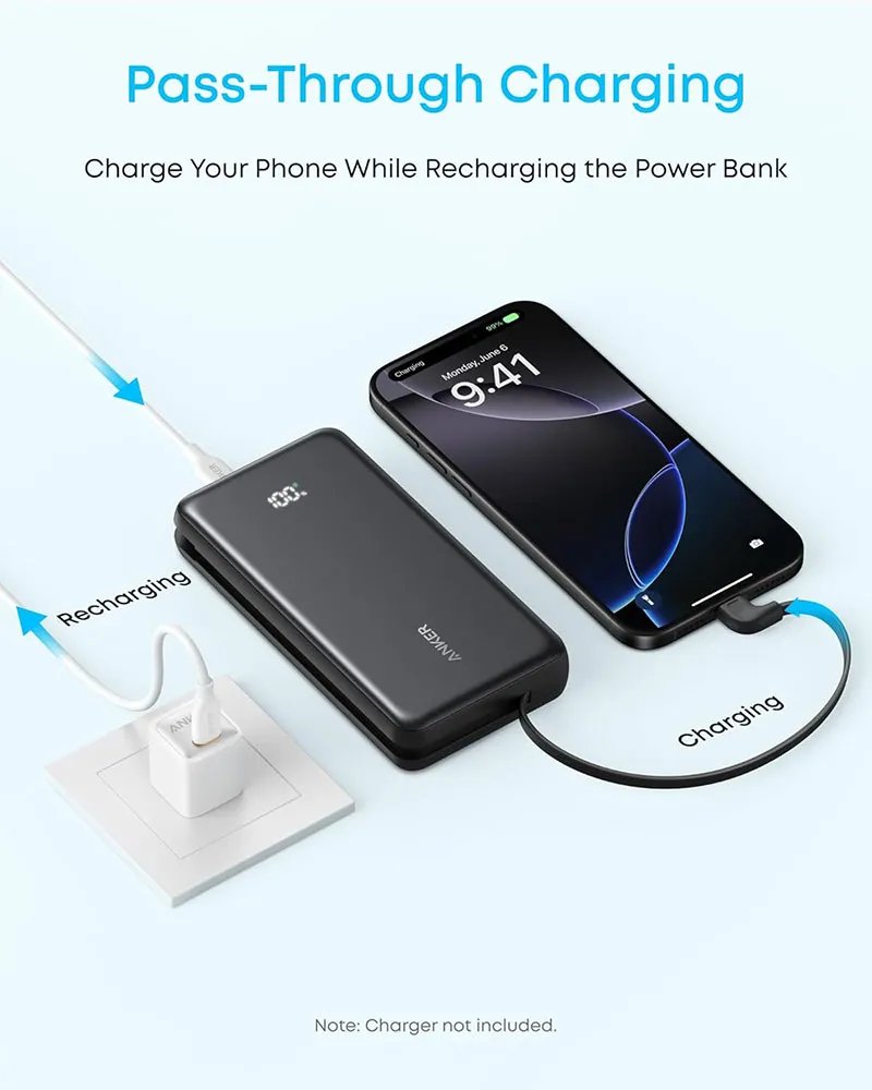 Anker Zolo 20000mAh Power Bank 22.5W | Built-In USB-C Cable & Pass-Through Charging