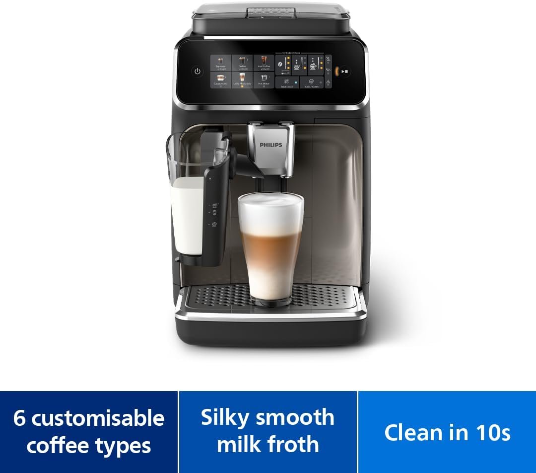 Philips 3300 Series Fully Automatic Coffee Machine | LatteGo, SilentBrew & Coloured Touch Display
