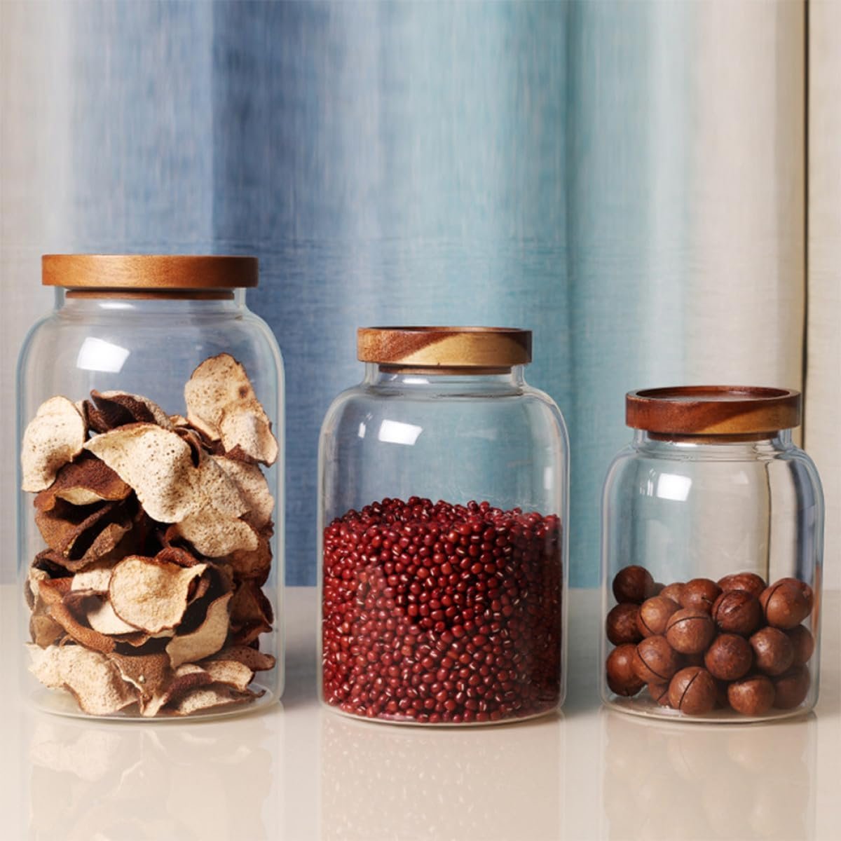Danny Home Borosilicate Glass Storage Jar with Wooden Lid | Airtight Cereal & Pantry Storage Canister