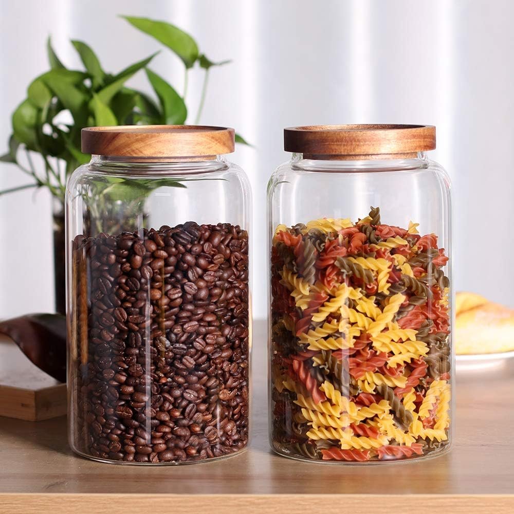 Danny Home Borosilicate Glass Storage Jar with Wooden Lid | Airtight Cereal & Pantry Storage Canister