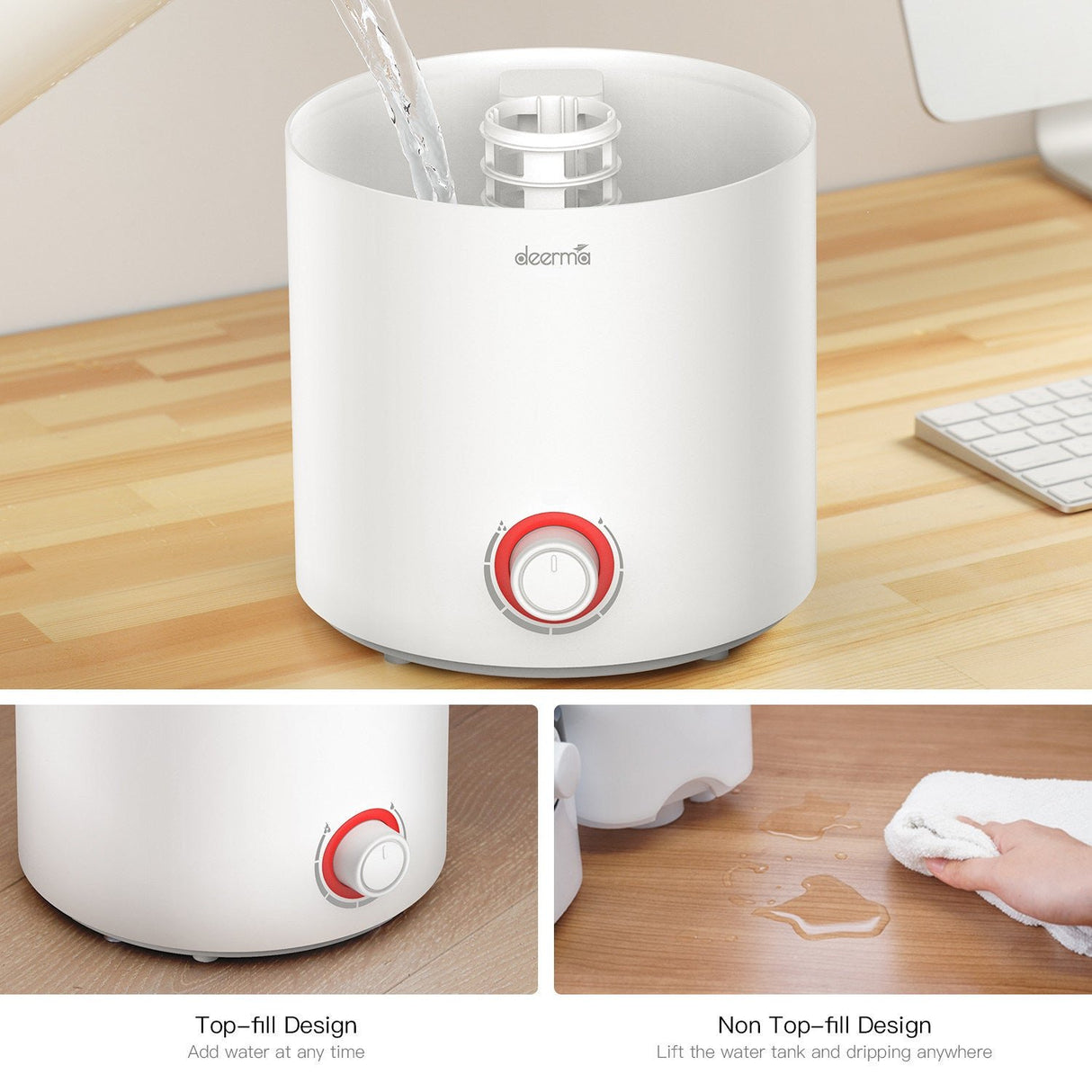 Deerma F300 Ultrasonic Humidifier Manual Air Purifier Rotatable Mist Nozzle Quiet Operation with Activated Carbon Filter for Home & Office (2.5L) White