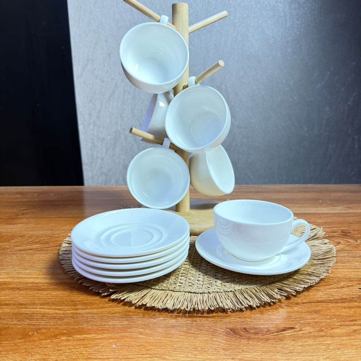 Danny Home 12-Piece Fine Porcelain Cup & Saucer Set | 6 x 260ml Cups & 6 Saucers Plain White