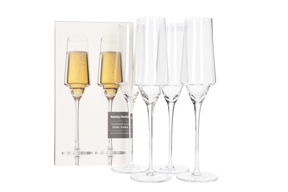 Danny Home Champagne Glass Set of 4 | 220ml Crystal Champagne Flutes