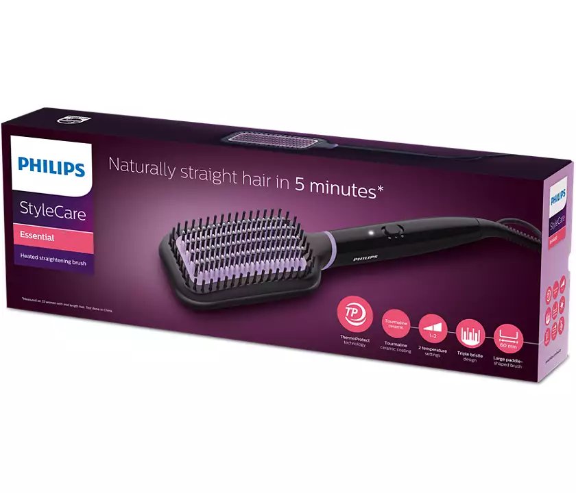 Philips Heated Straightening Brush - ThermoProtect Technology, Tourmaline Ceramic Coating, 2 Temperature Settings
