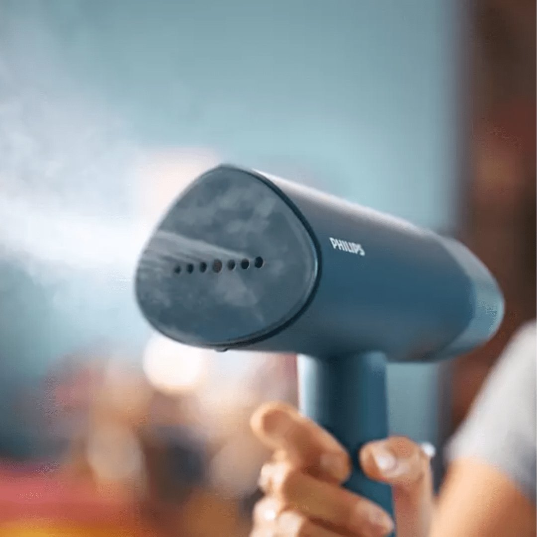 Philips 3000 Series Handheld Garment Steamer 1000W Metal Steamplate - 120ml Detachable Tank, Foldable, Pouch Included