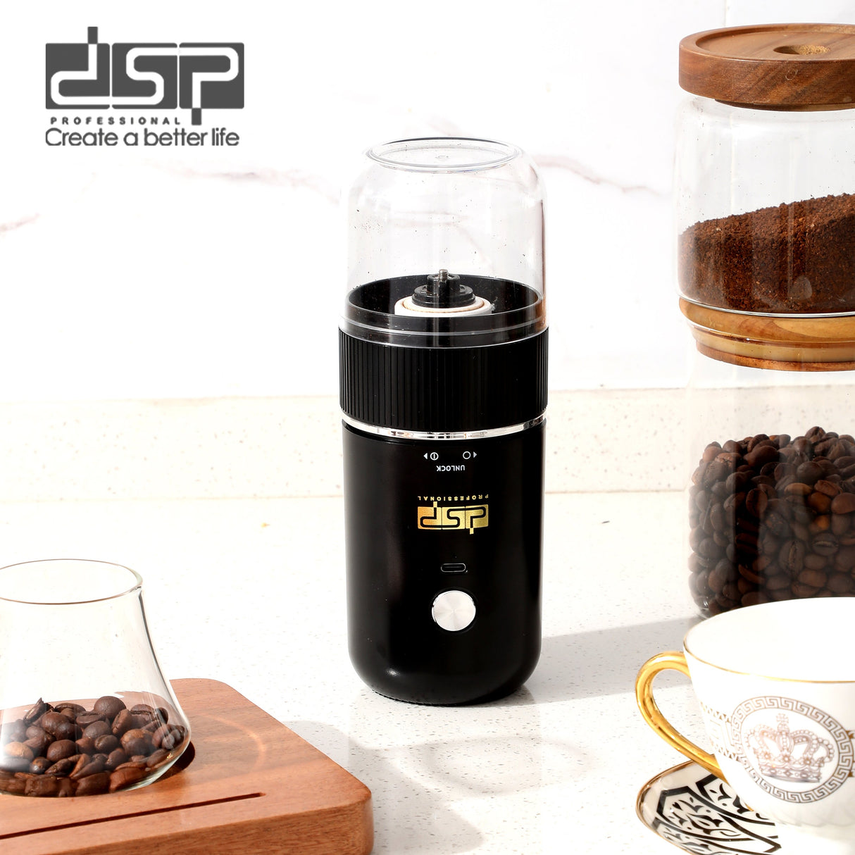 DSP Cordless Coffee & Spice Grinder – 175ml Rechargeable Electric Grinder with Stepless Coarse-to-Fine Adjustment | Kenya