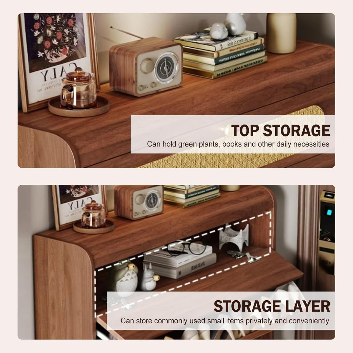 Slim Rattan Shoe Cabinet 100cm – Only 17cm Deep, Behind-the-Door Shoe Rack Organiser with 3 Flip Drawers, Top Storage & Slipper Shelf | Kenya