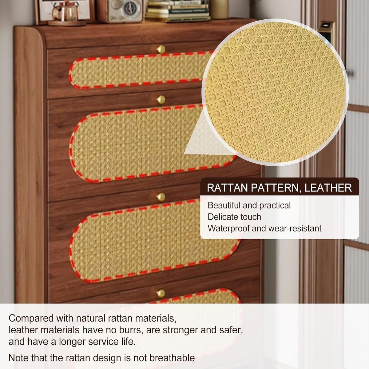 Slim Rattan Shoe Cabinet 100cm – Only 17cm Deep, Behind-the-Door Shoe Rack Organiser with 3 Flip Drawers, Top Storage & Slipper Shelf | Kenya