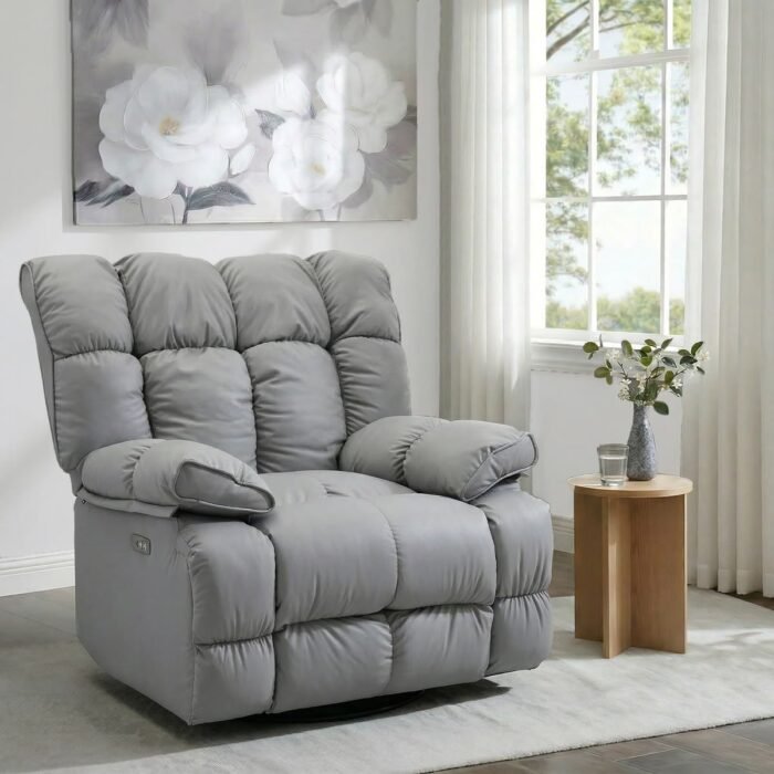 1 Seater Recliner Sofa Chair Beige Leather Look | Padded Reclining Armchair for Living Room