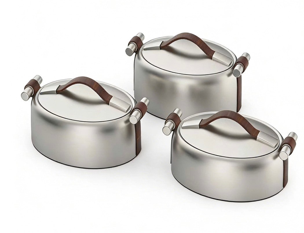 Insulated Casserole Set 3 Piece 2L, 2.5L and 3L, Thermal Hot Pot Food Warmers with Metallic Finish for Parties, Catering and Serving