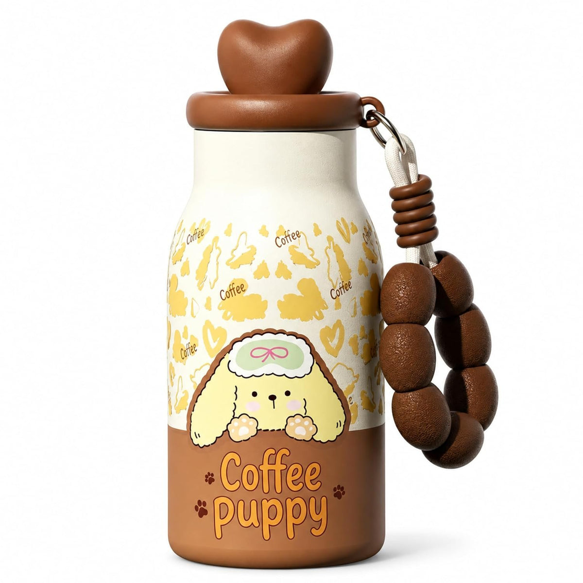 Kids Insulated Water Bottle with Straw 400ml, Stainless Steel Thermos Cup with Heart Cap, Metal Straw, Tea Infuser and Carry Loop