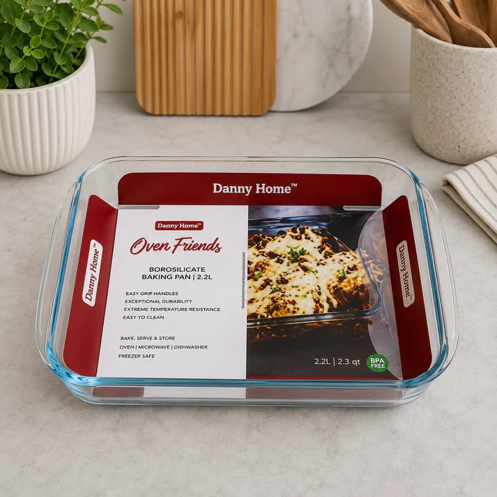 Danny Home Borosilicate Glass Baking Pan, 1L to 2.2L | Oven, Microwave and Freezer Safe Rectangular Baking Dish, Sold per Piece