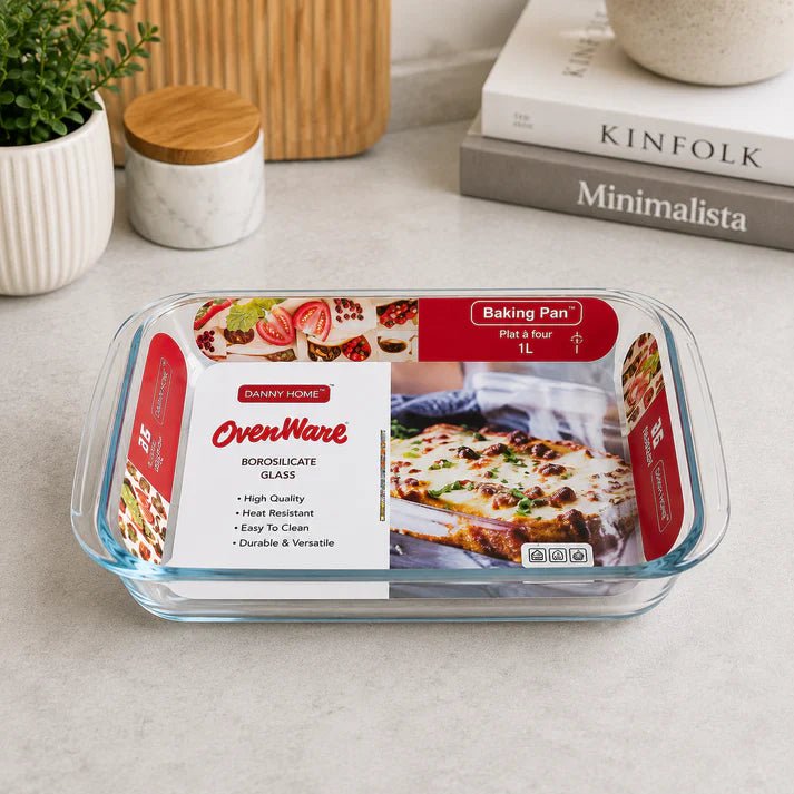 Danny Home Borosilicate Glass Baking Pan, 1L to 2.2L | Oven, Microwave and Freezer Safe Rectangular Baking Dish, Sold per Piece