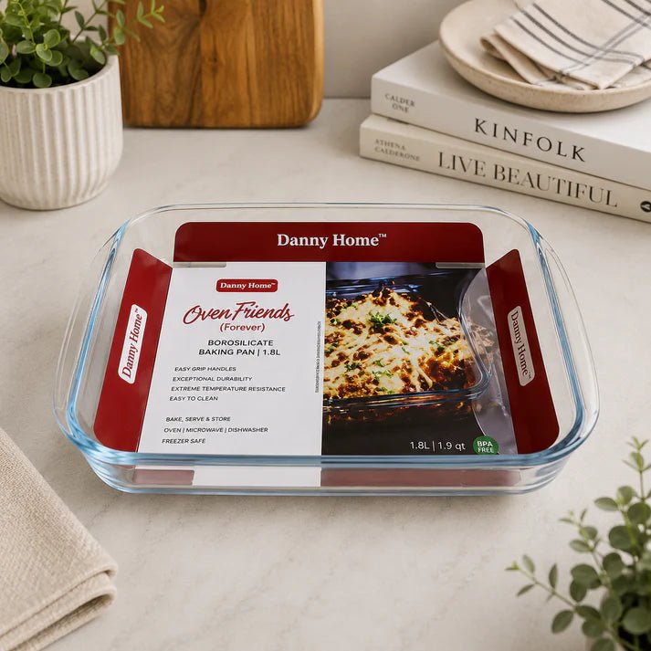 Danny Home Borosilicate Glass Baking Pan, 1L to 2.2L | Oven, Microwave and Freezer Safe Rectangular Baking Dish, Sold per Piece