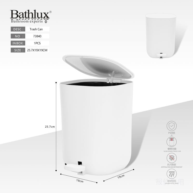 Bathlux 5 litre round pedal bin in white with lid open