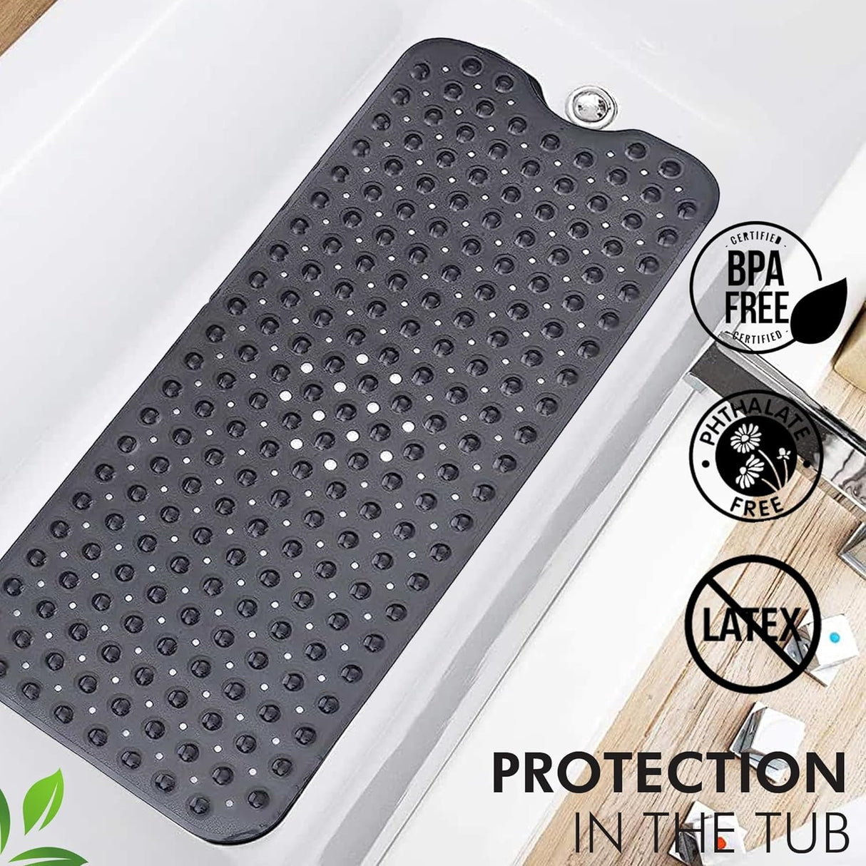 Bath Mat Non Slip Anti-Slip with Suction Cups and Drain Holes For Bathtub