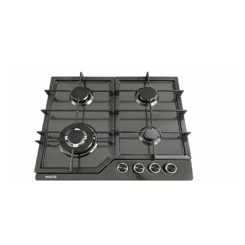 Bolesi ML401 built-in gas hob, 4 burners with wok burner, black stainless steel, 60cm