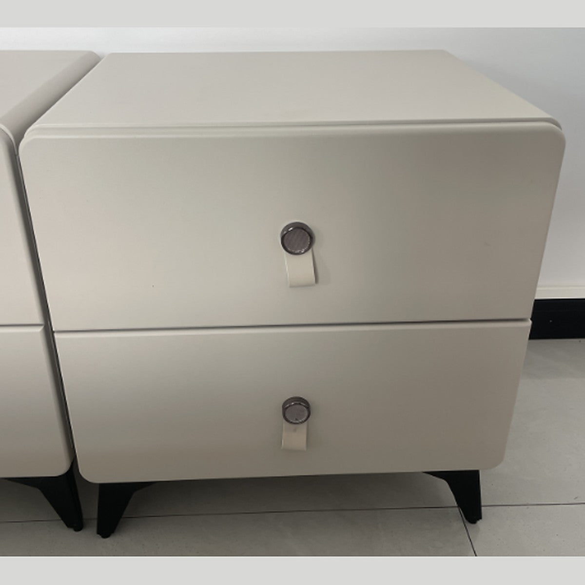 Bedside Table 2 Drawer with Tab Pull Handles 48x40x50cm, Cream