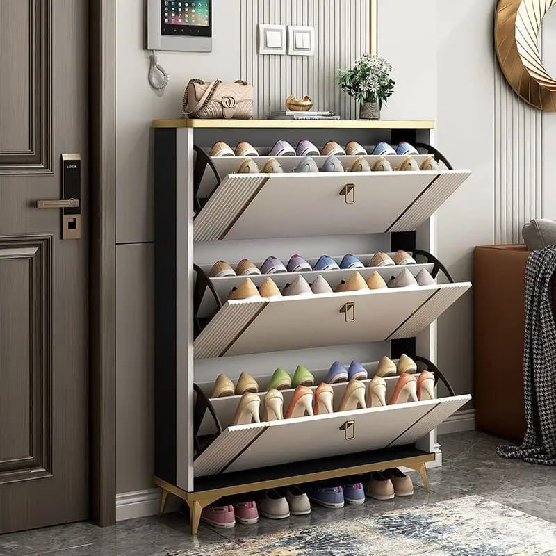 3 Tier Shoe Storage, Shoe Rack Narrow, Hall Shoe Storage Cabinet, Adjustable Partition Wooden Bucket Flip Shoe Cabinet