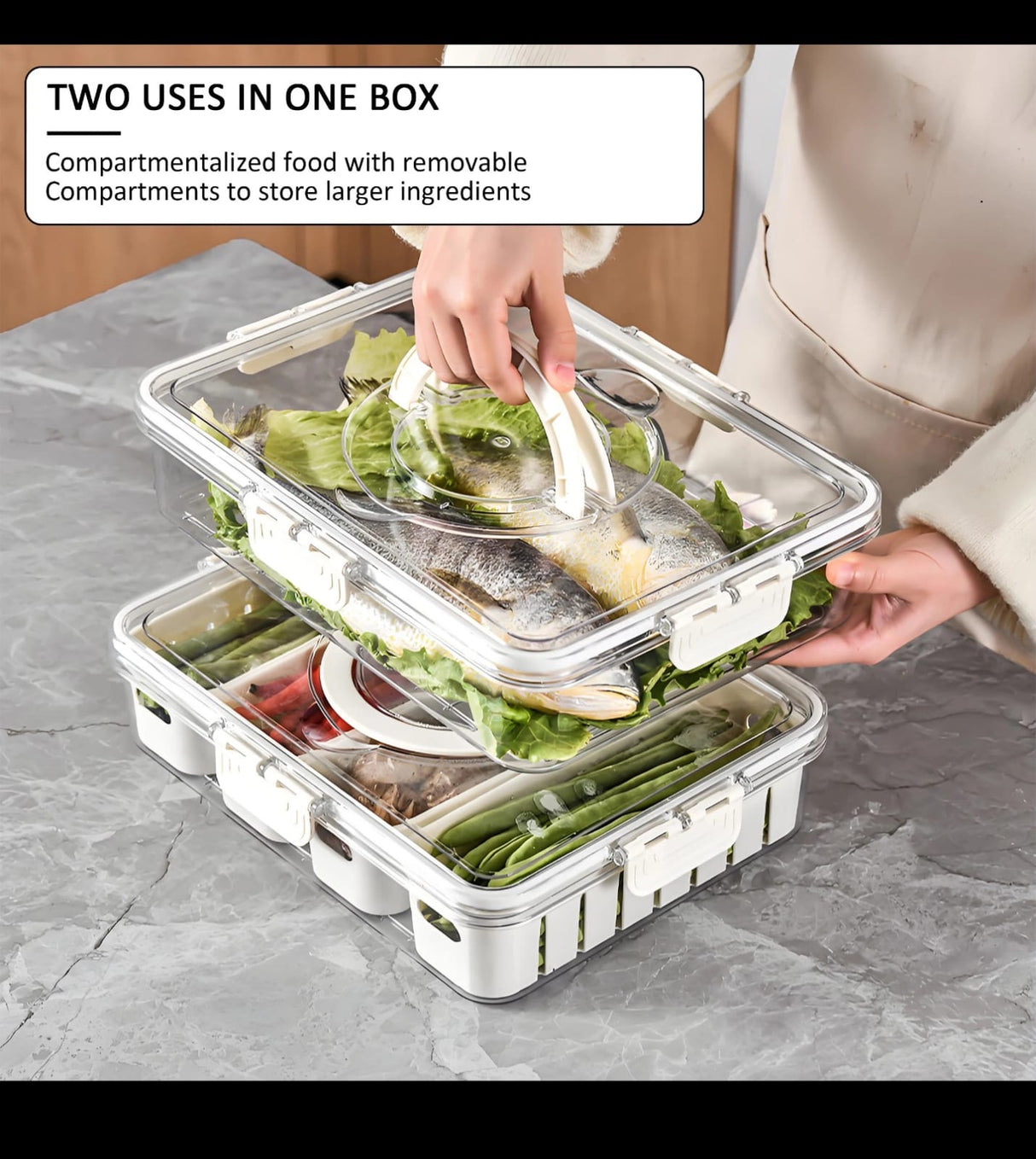 Kitchen Draining Basket with Removable Compartments – Airtight Clip Lid Fridge Meal Prep Storage Box Kenya
