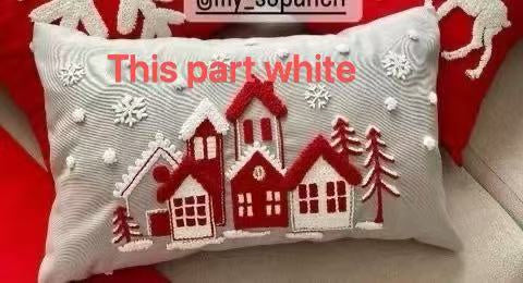 Christmas Lumbar Cushion Cover 30x50cm, Embroidered Village Houses and Trees