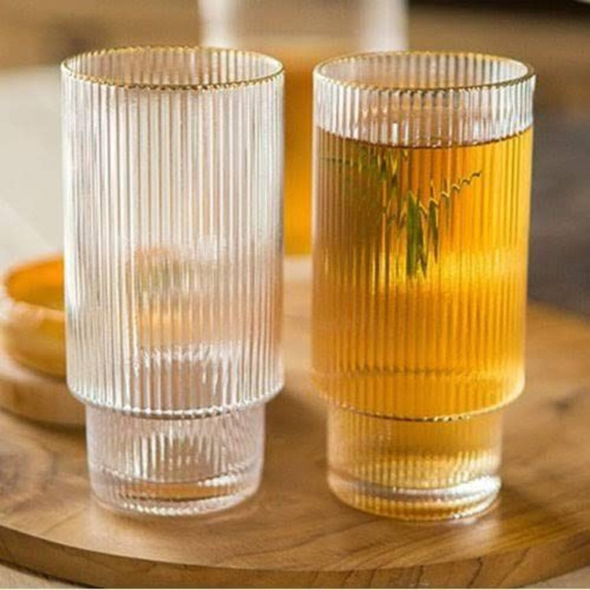 Ribbed Tumblers with Straws Glass Tumbler Cocktail Glasses 6pcs