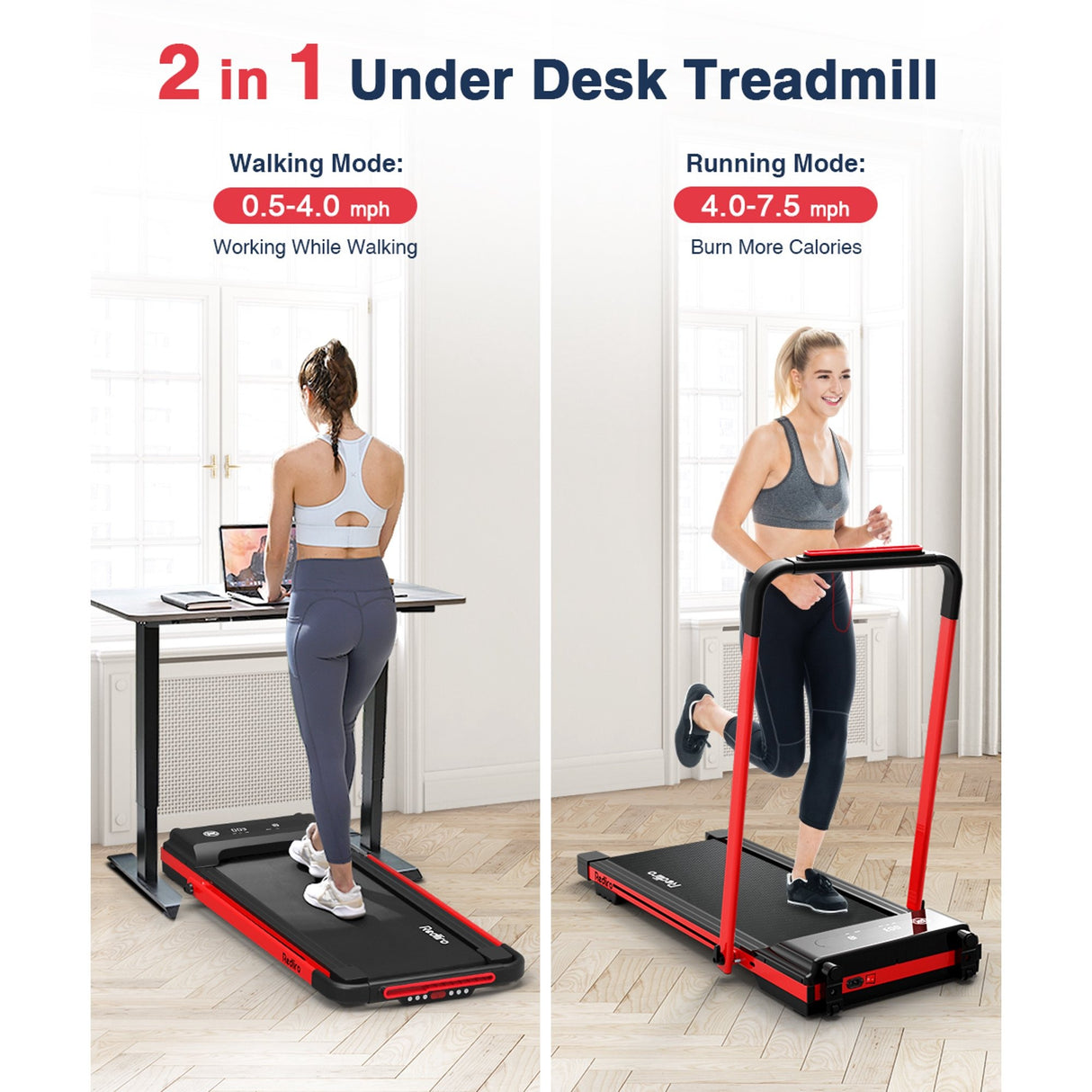 Under Desk Treadmill 2 in 1 Folding Electric Walking Pad Running Treadmill Machine Portable for Home Gym Office Fitness Small Apartment Compact Lightweight