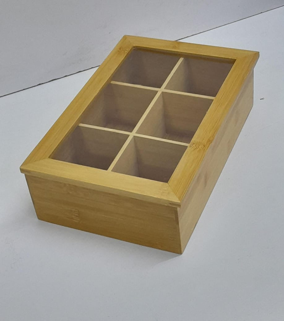 Bamboo Tea Bag Organiser & Storage Box, 6-Slot Wooden Tea Bag Holder, Tea Bag Caddy & Dispenser, Water Resistant Tea Bag Tray for Kitchen Counter