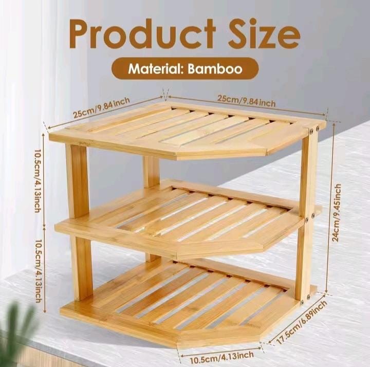 3-in-1 Bamboo Kitchen Corner Rack & Counter Organiser – Water Resistant