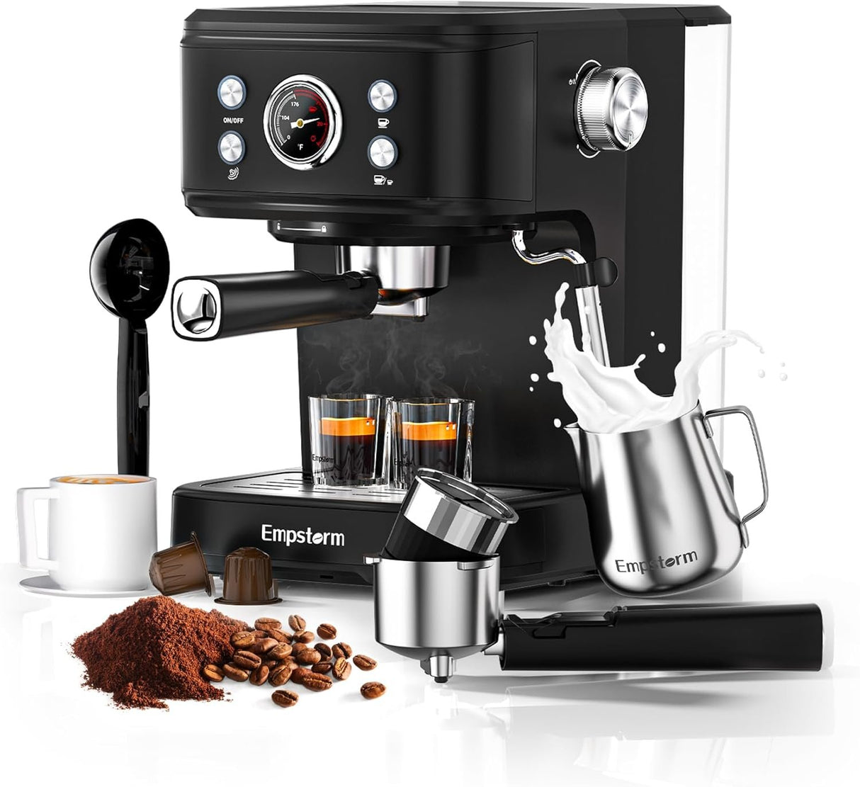 EmpstormĀ® Espresso Machine 20 Bar EM-04E | Semi-Automatic Coffee Maker with Milk Frother