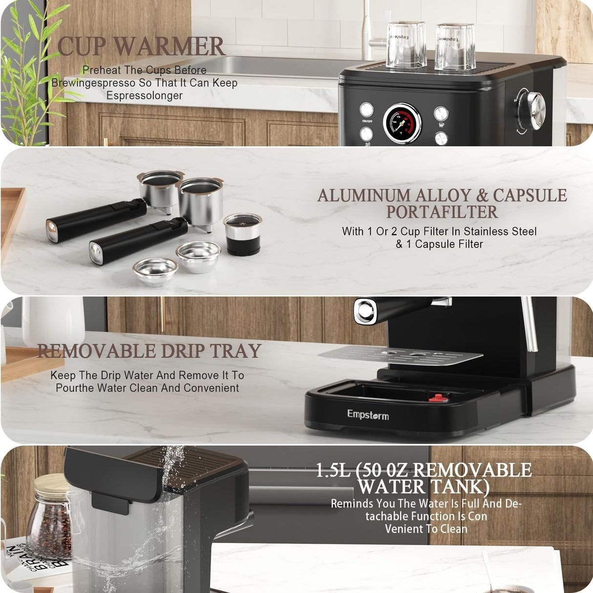 EmpstormĀ® Espresso Machine 20 Bar EM-04E | Semi-Automatic Coffee Maker with Milk Frother