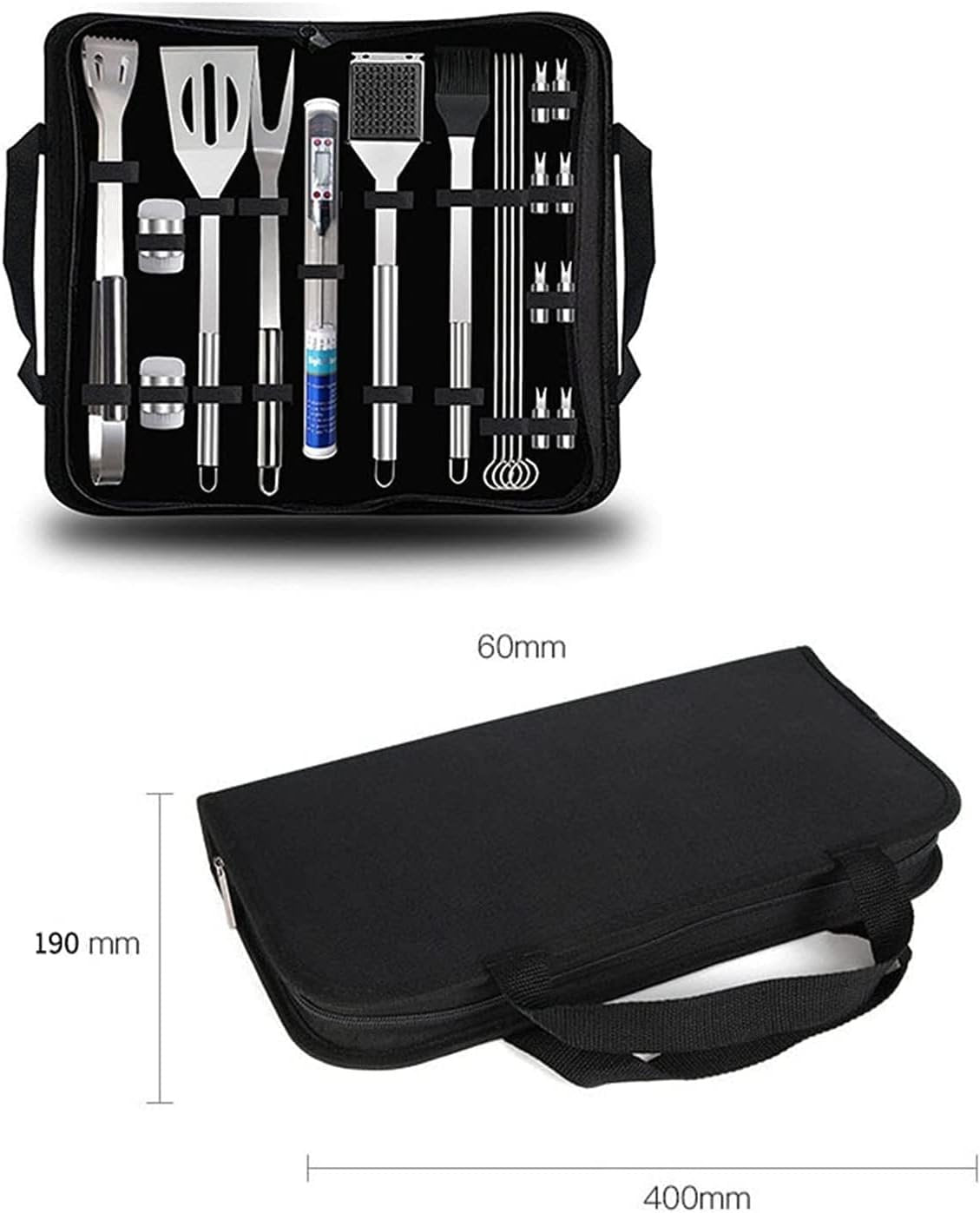 20pcs Stainless Steel BBQ Grill Tool Set with Thermometer & Storage Bag