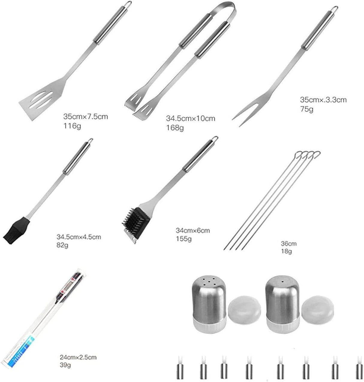20pcs Stainless Steel BBQ Grill Tool Set with Thermometer & Storage Bag
