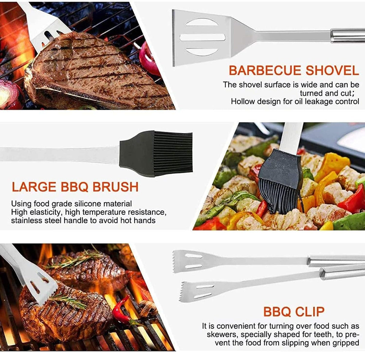 20pcs Stainless Steel BBQ Grill Tool Set with Thermometer & Storage Bag