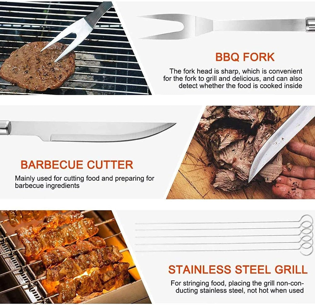 20pcs Stainless Steel BBQ Grill Tool Set with Thermometer & Storage Bag