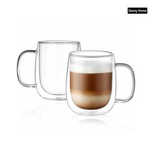 250ml 2-Pcs Danny Home Double Walled Glass Mug with Handle Set