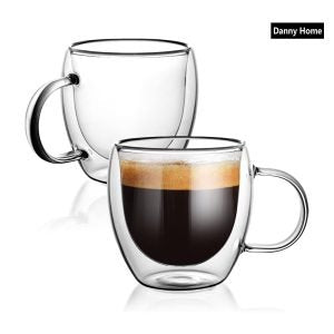 Danny Home 2-Pcs Double Walled Espresso Glasses with Handle 80ml