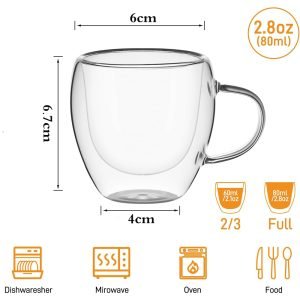 Danny Home 2-Pcs Double Walled Espresso Glasses with Handle 80ml