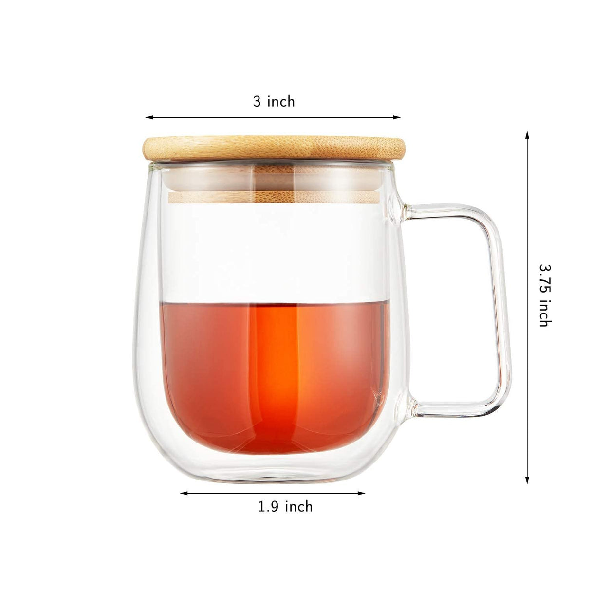250ml Double Wall Glass Mug with Bamboo Lid & Handle – Heat Resistant Coffee Cup