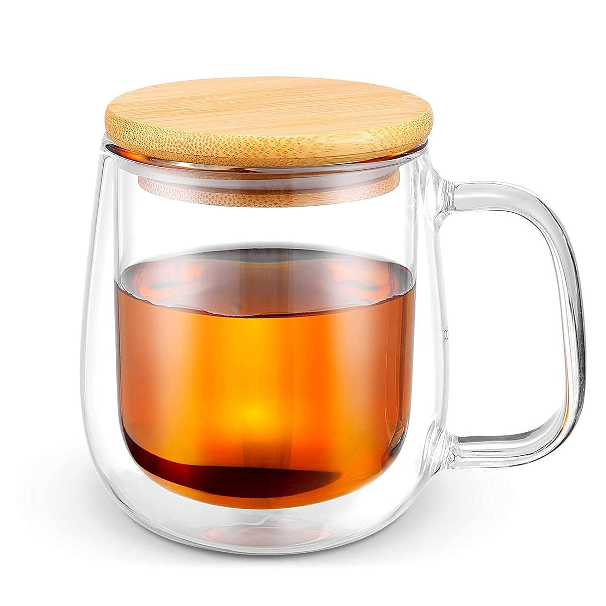 250ml Double Wall Glass Mug with Bamboo Lid & Handle – Heat Resistant Coffee Cup