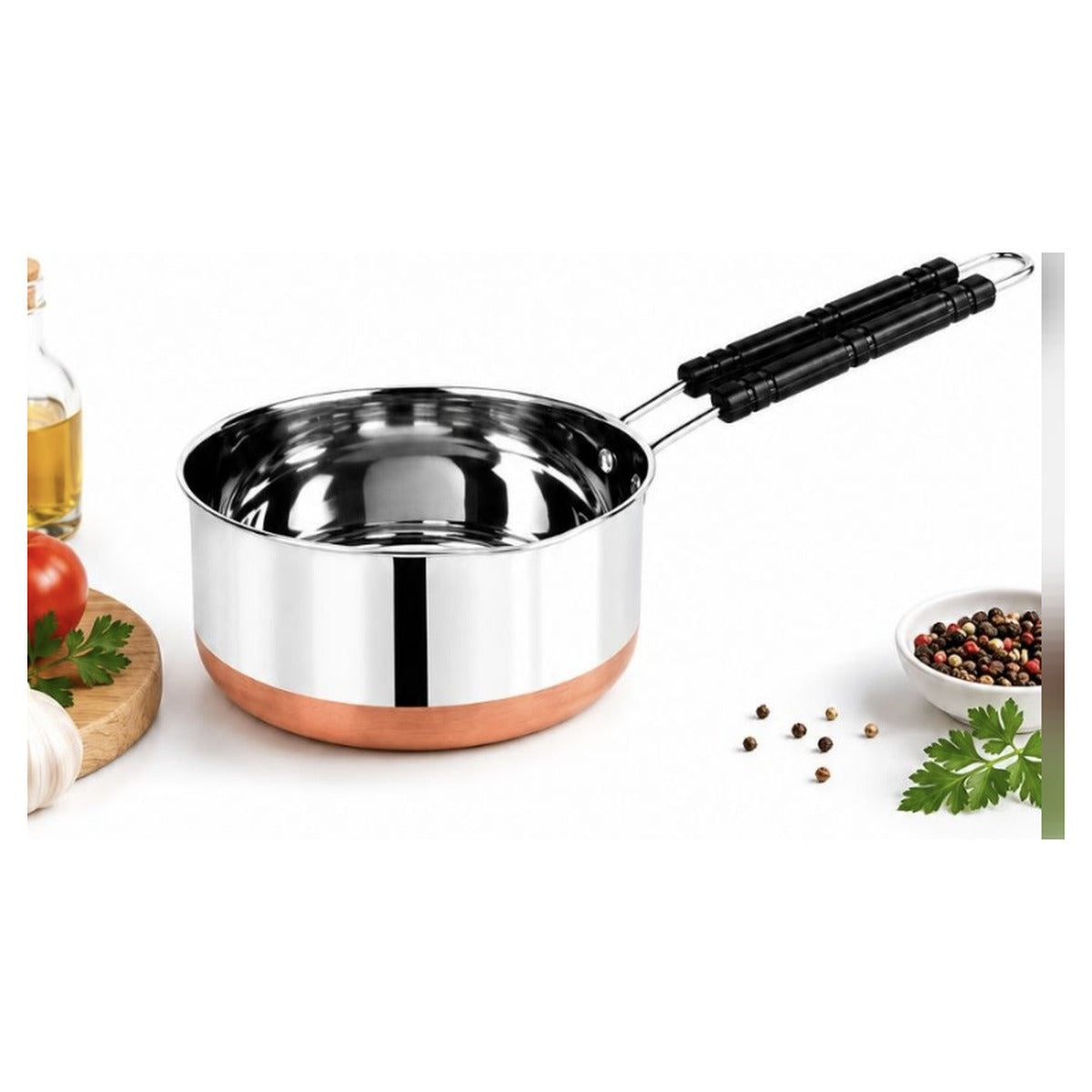 Divine Touch Stainless Steel Sauce Pan with Copper Bottom and Spouts, 19cm