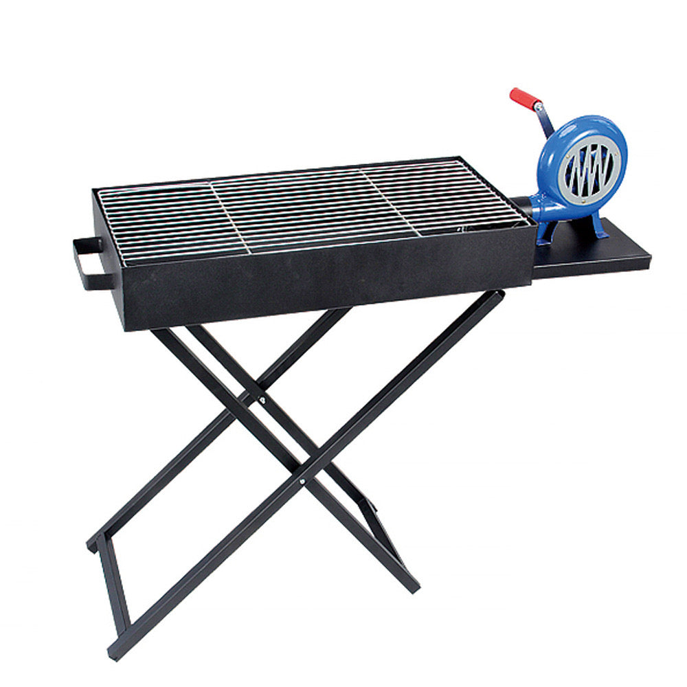 Folding Charcoal BBQ Grill with Manual Air Blower – Portable