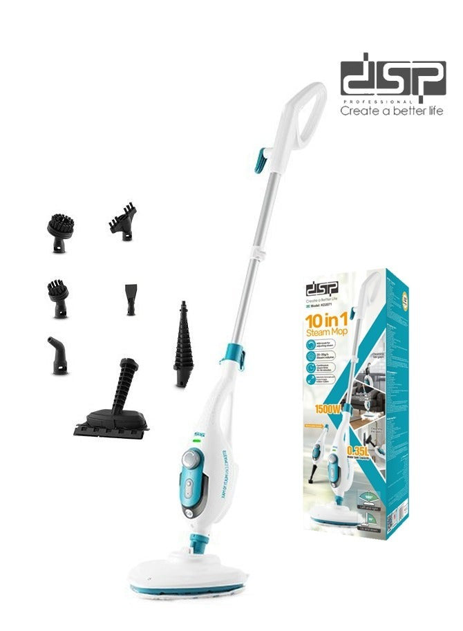 DSP Steam Mop,10 in 1 Multi Purpose Handheld Steamer Cleaner Detachable for Vinyl, Laminate, Carpet, Tile Hard Floor Grout w/ 2 pad, 1500W High Power,4.75M Cord, Includes 10 Accessories, Adjustable Steam & Height