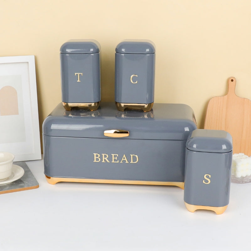 *Bread Bin with Three Canister Set with touch of gold