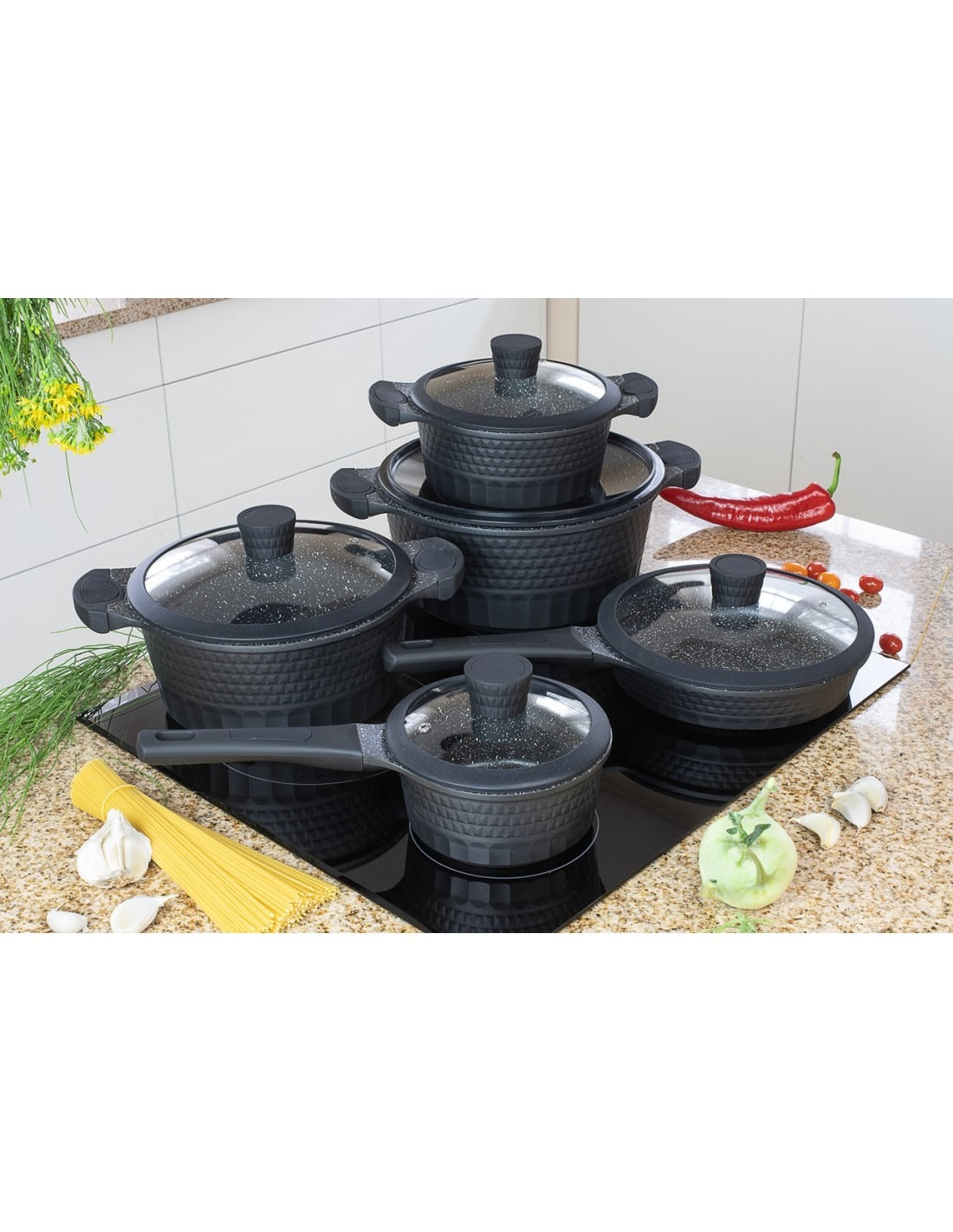 Edënbërg 10-Piece Marble Coated Cookware Set (Forged Aluminum) – Induction Ready