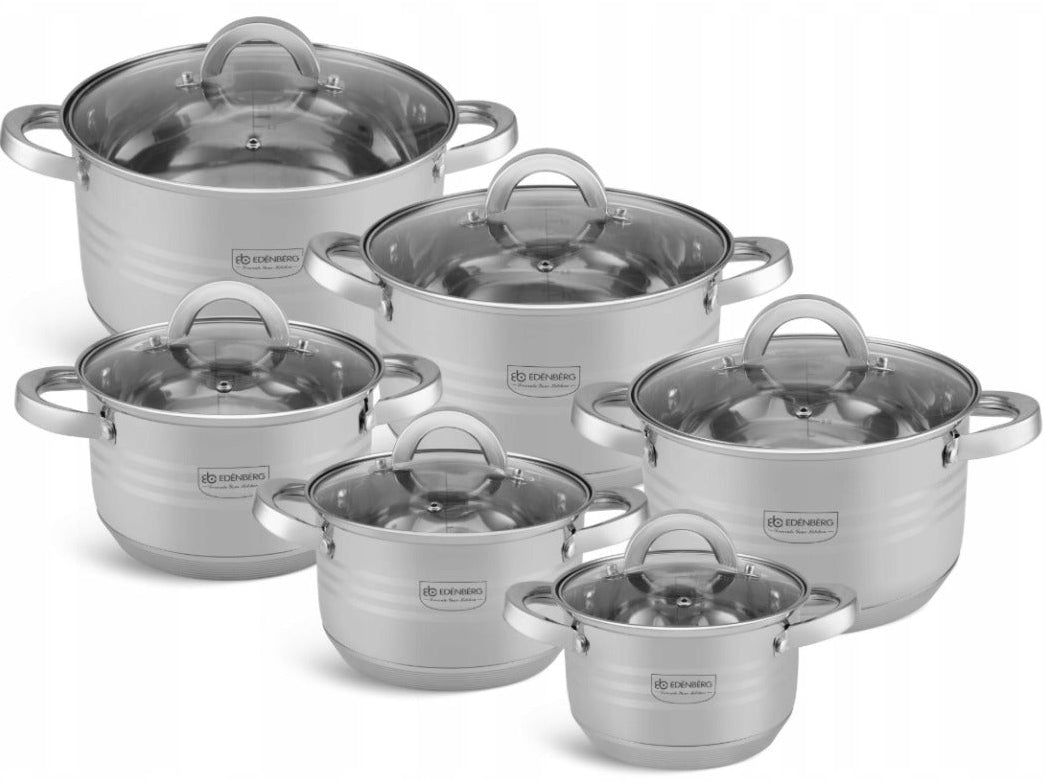 Edenberg 12-Piece Stainless Steel Cookware Set (RVS) – Durable Pots & Pans