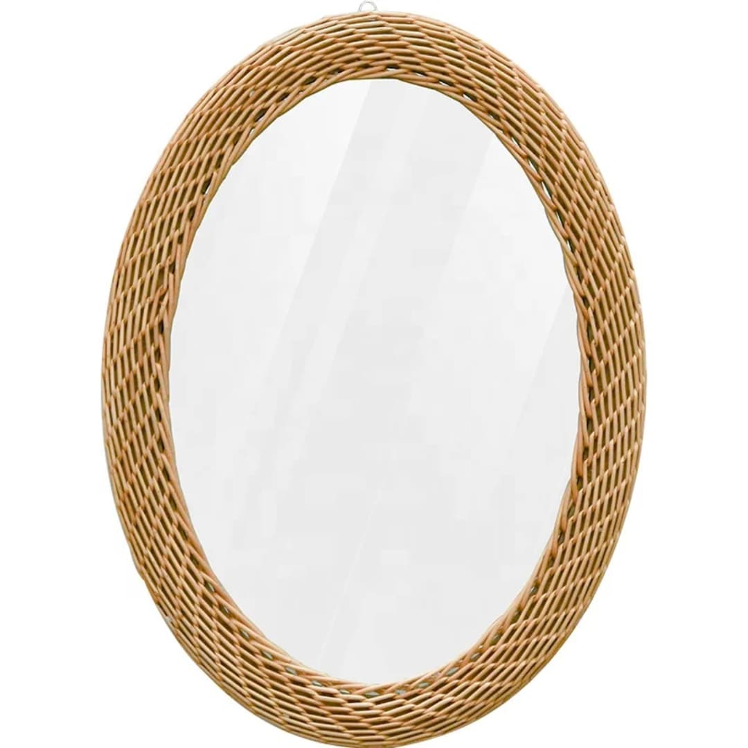 Big Size Modern Oval Rattan Bamboo Decorative Mirror